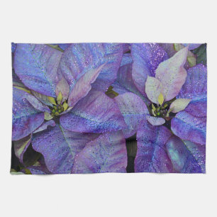 Purple christmas poinsettia tea towel