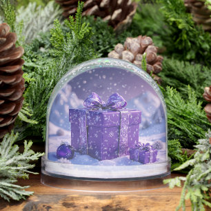 Purple Christmas Presents Snow Globe