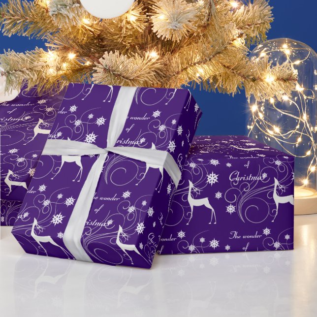 Purple Christmas Reindeer Wonder Wrapping Paper (Holidays)