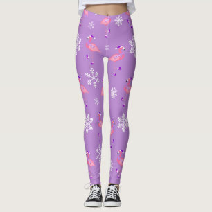 purple christmas santa claus flamingo leggings