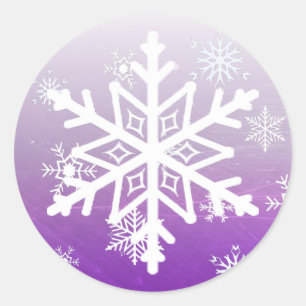 Purple Christmas Snowflakes Classic Round Sticker