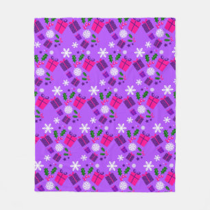 purple christmas snowflakes holly fleece blanket