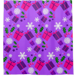 purple christmas snowflakes holly shower curtain
