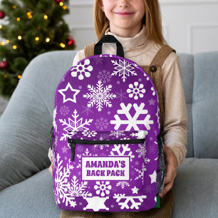 Purple Christmas Snowflakes Personalised Kids Printed Backpack