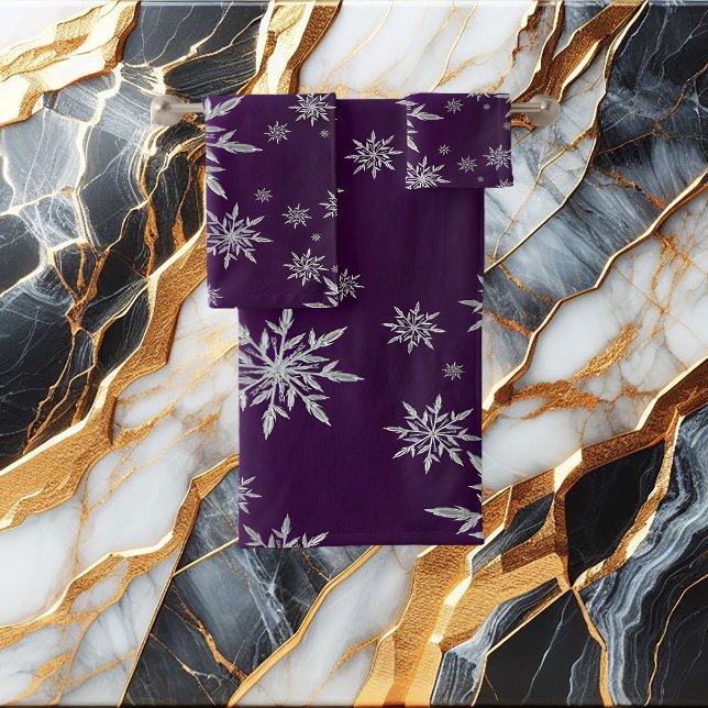 Purple Christmas stars with white ice crystal Bath Towel Set (Creator Uploaded)