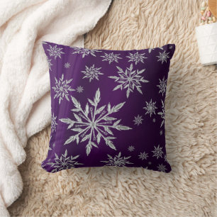Purple Christmas stars with white ice crystal Cushion
