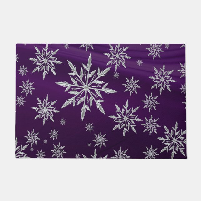 Purple Christmas stars with white ice crystal Doormat (Front)