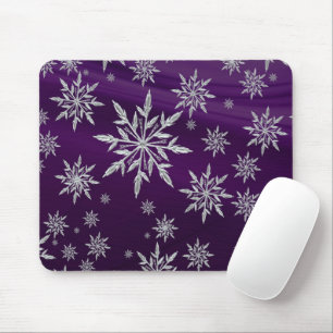 Purple Christmas stars with white ice crystal Mouse Mat