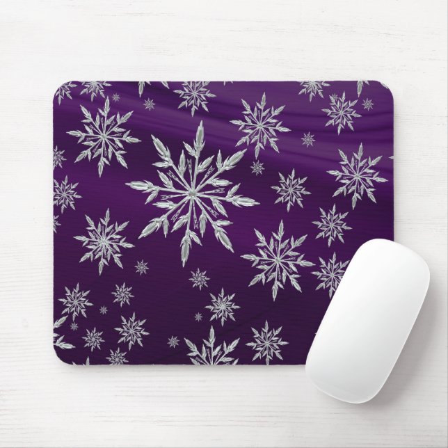 Purple Christmas stars with white ice crystal Mouse Mat (With Mouse)