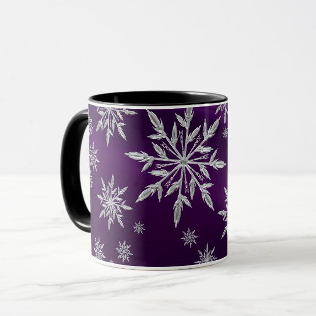 Purple Christmas stars with white ice crystal Mug (Front Left)