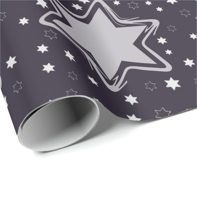 Purple  Christmas Stars Wrapping Paper (Roll Corner)