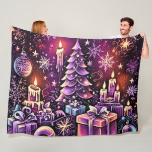 Purple Christmas Theme Hard Pastel Drawing Fleece Blanket