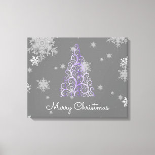 Purple Christmas Tree and Snowflakes Canvas Print