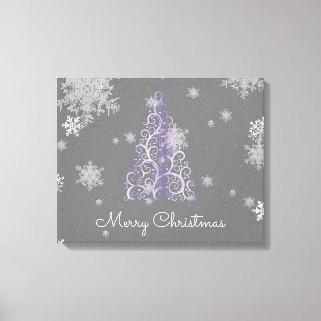 Purple Christmas Tree and Snowflakes Canvas Print (Front)