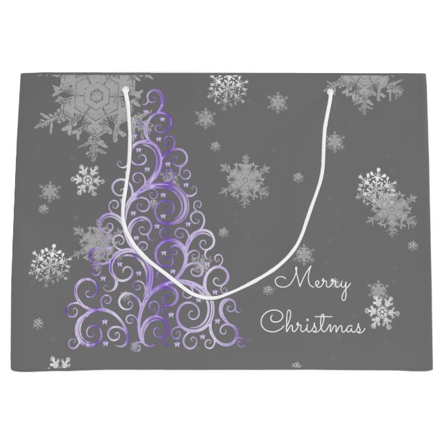 Purple Christmas Tree and Snowflakes Gift Bag (Front)