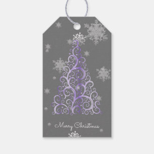 Purple Christmas Tree and Snowflakes Gift Tag