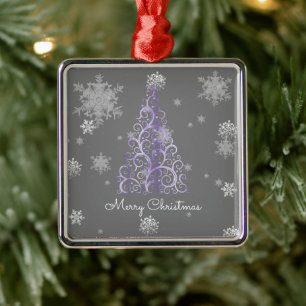 Purple Christmas Tree and Snowflakes Ornament