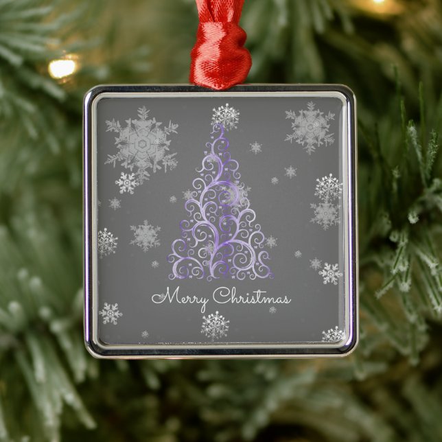 Purple Christmas Tree and Snowflakes Ornament (Tree)