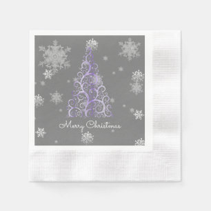 Purple Christmas Tree and Snowflakes Paper Napkin