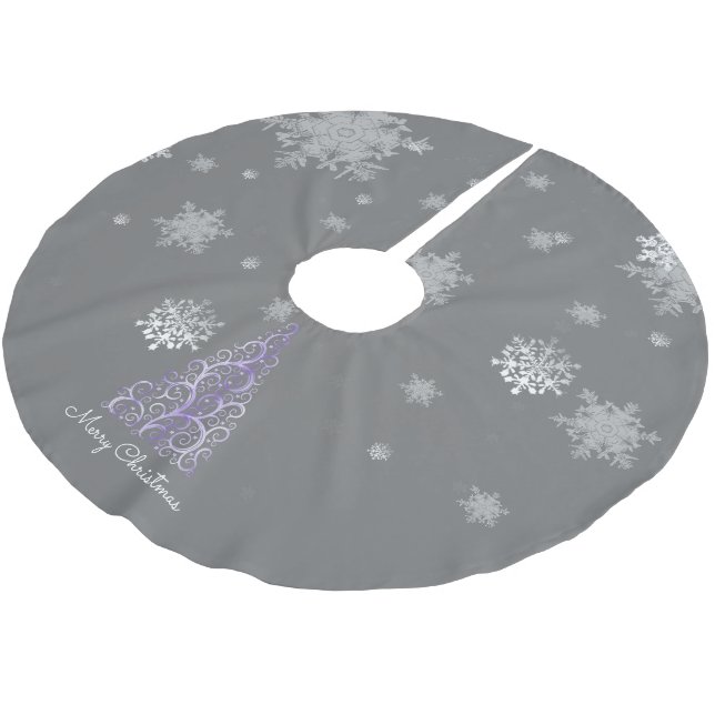 Purple Christmas Tree and Snowflakes Tree Skirt (Angled)