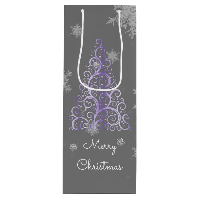 Purple Christmas Tree and Snowflakes Wine Gift Bag (Front)