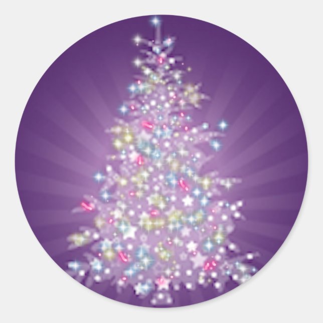 Purple Christmas Tree Classic Round Sticker (Front)