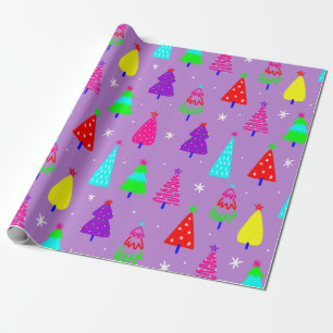 purple christmas tree colourful pop art wrapping paper