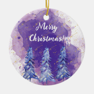 Purple Christmas Tree Golden Snowflakes Ceramic Tree Decoration