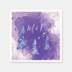 Purple Christmas Tree Golden Snowflakes Napkin