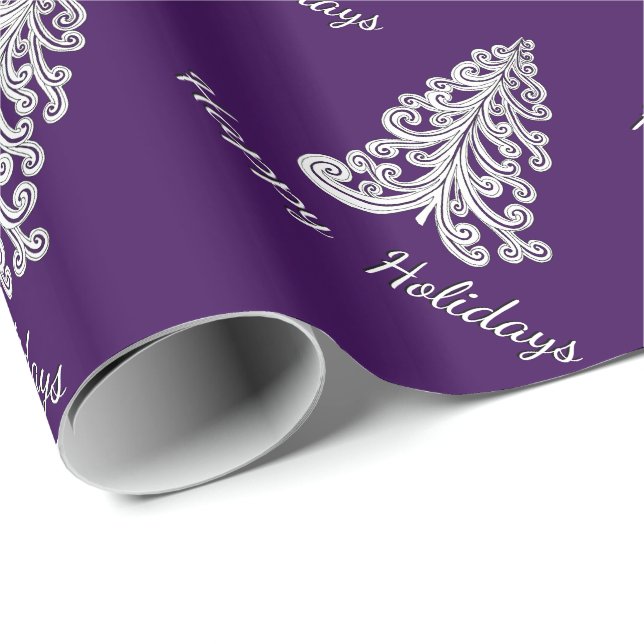 Purple Christmas Tree Happy Holidays Choose Colour Wrapping Paper (Roll Corner)