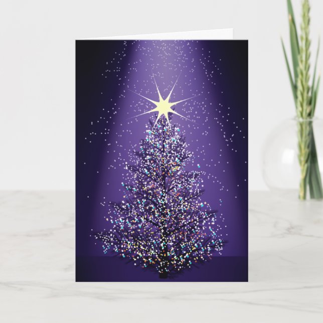 Purple Christmas Tree Holiday Card (Front)