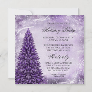 Purple Christmas Tree Holiday Party Invitation