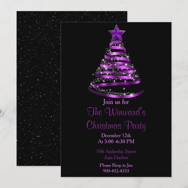 Purple Christmas Tree Invitation (Front/Back)