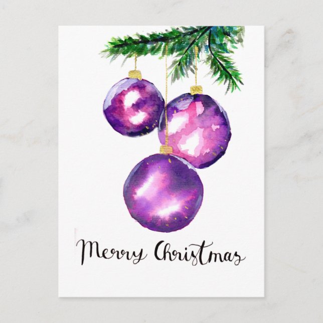 Purple Christmas Tree Ornaments Postcard (Front)