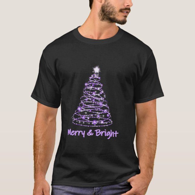 Purple Christmas Tree Ribbons Merry and Bright C  T-Shirt (Front)