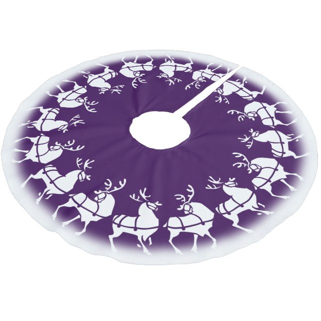 Purple Christmas Tree Skirt Holiday Reindeer Decor (Angled)