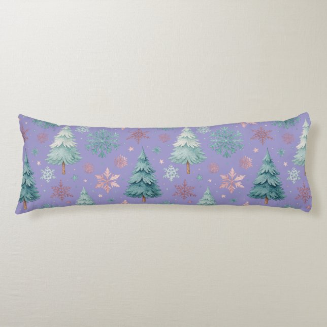 Purple Christmas Tree & Snowflake Body Pillow (Front)