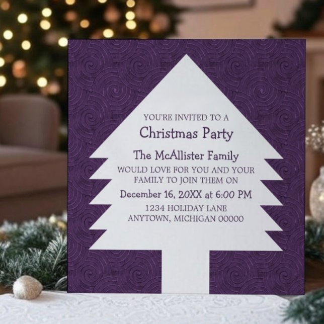 Purple Christmas Tree Swirls Party Invite (Purple Christmas Tree Swirls Party Invitation)