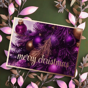 Purple Christmas Tree with Ornaments Foil Holiday Card