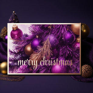 Purple Christmas Tree with Ornaments Holiday Card