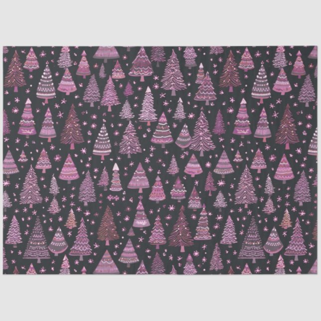Purple Christmas Trees and Stars Christmas Tissue Paper (Front)