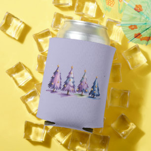 Purple Christmas Trees Winter Holiday Can Cooler