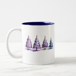 Purple Christmas Trees Winter Holiday Two-Tone Coffee Mug