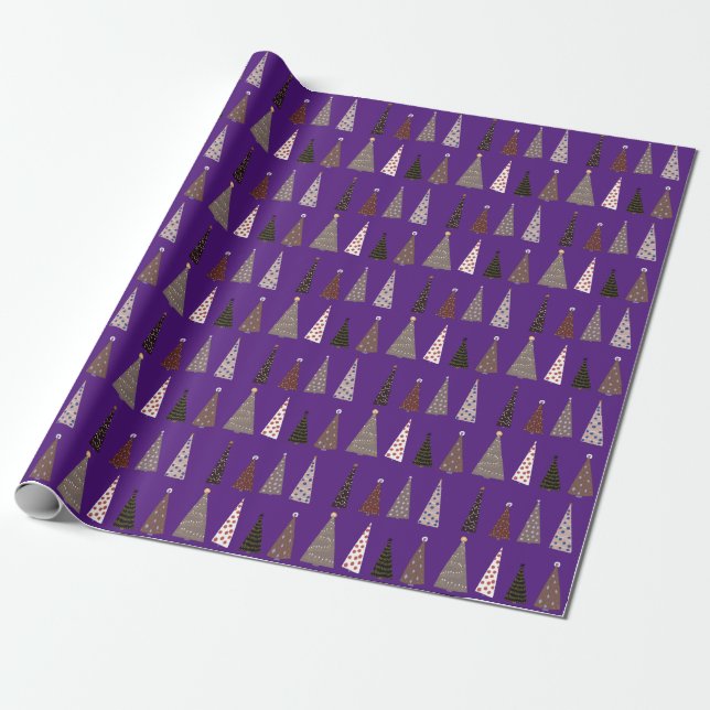 Purple Christmas Trees Wrapping Paper (Unrolled)