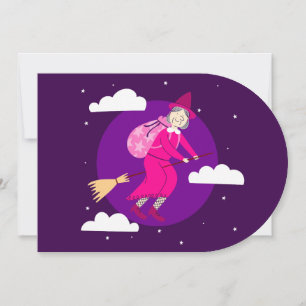 purple christmas witch befana broomrider spookmas invitation