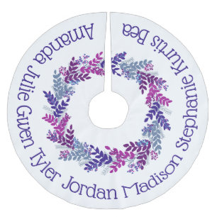 Purple Christmas Wreath Family Names Brushed Polyester Tree Skirt