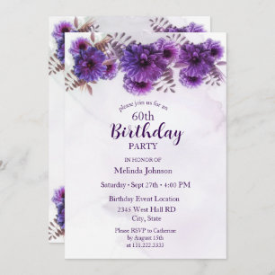 Purple Chrysanthemums 60th Birthday Invitation