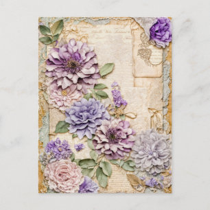 Purple Chrysanthemums elegant shabby chic Holiday Postcard