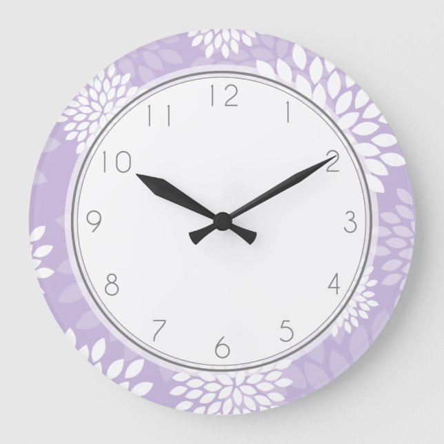 Purple Chrysanthemums Floral Pattern Large Clock (Front)
