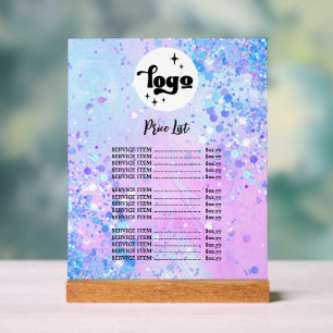 purple chunky glitter design price list acrylic sign